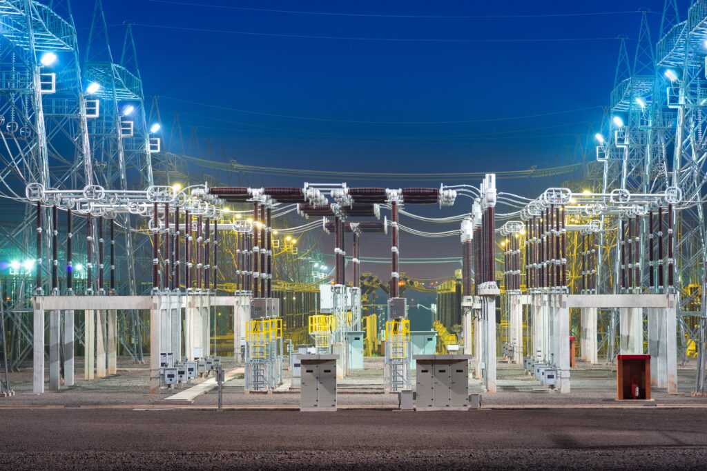 View,Of,An,Electric,Substation,At,Night