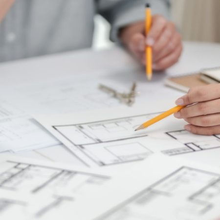 Architect working on the desk, construction project ideas architecture engineer Concept.